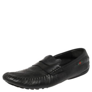 gucci black guccissima leather penny slip on loafers size 41.5
