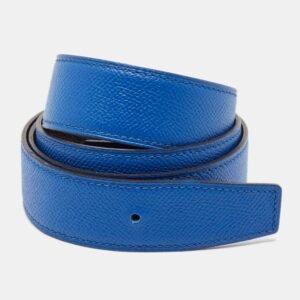 herm&egrave;s bleu france/noir epsom leather belt strap 95 cm