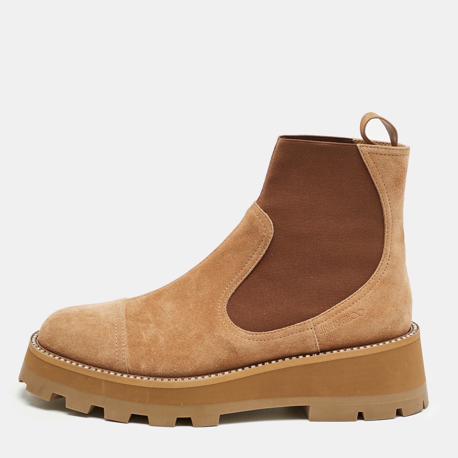 jimmy choo beige elastic and suede clayton ankle length boots size 42