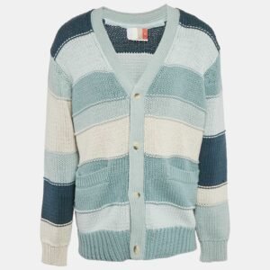kith blue intarsia cotton knit button front cardigan xl