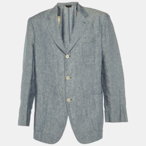loro piana blue chambray linen button front jacket xl