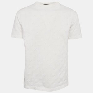 louis vuitton white cotton logo jacquard knit t-shirt m
