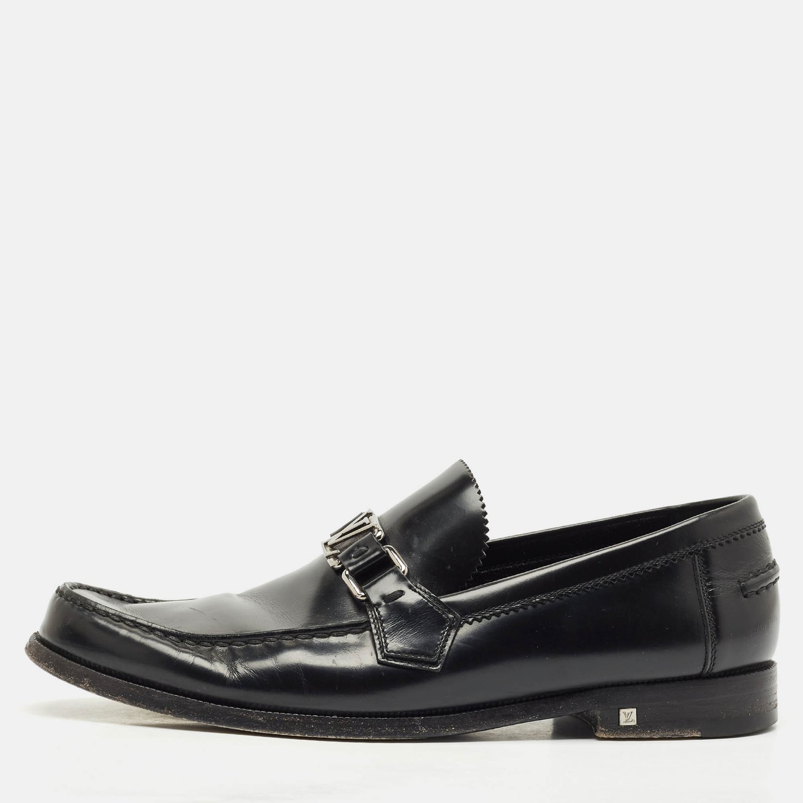 louis vuitton black leather major logo slip on loafers size 42