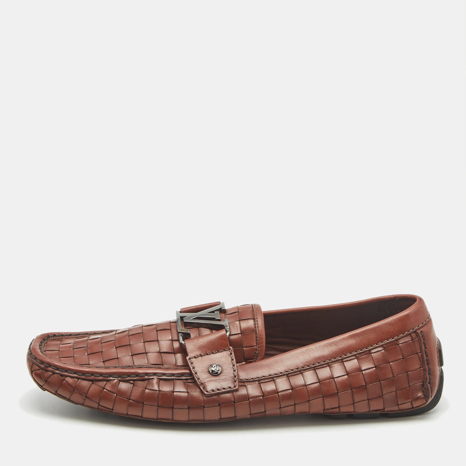 louis vuitton brown woven leather monte carlo slip on loafers size 42.5