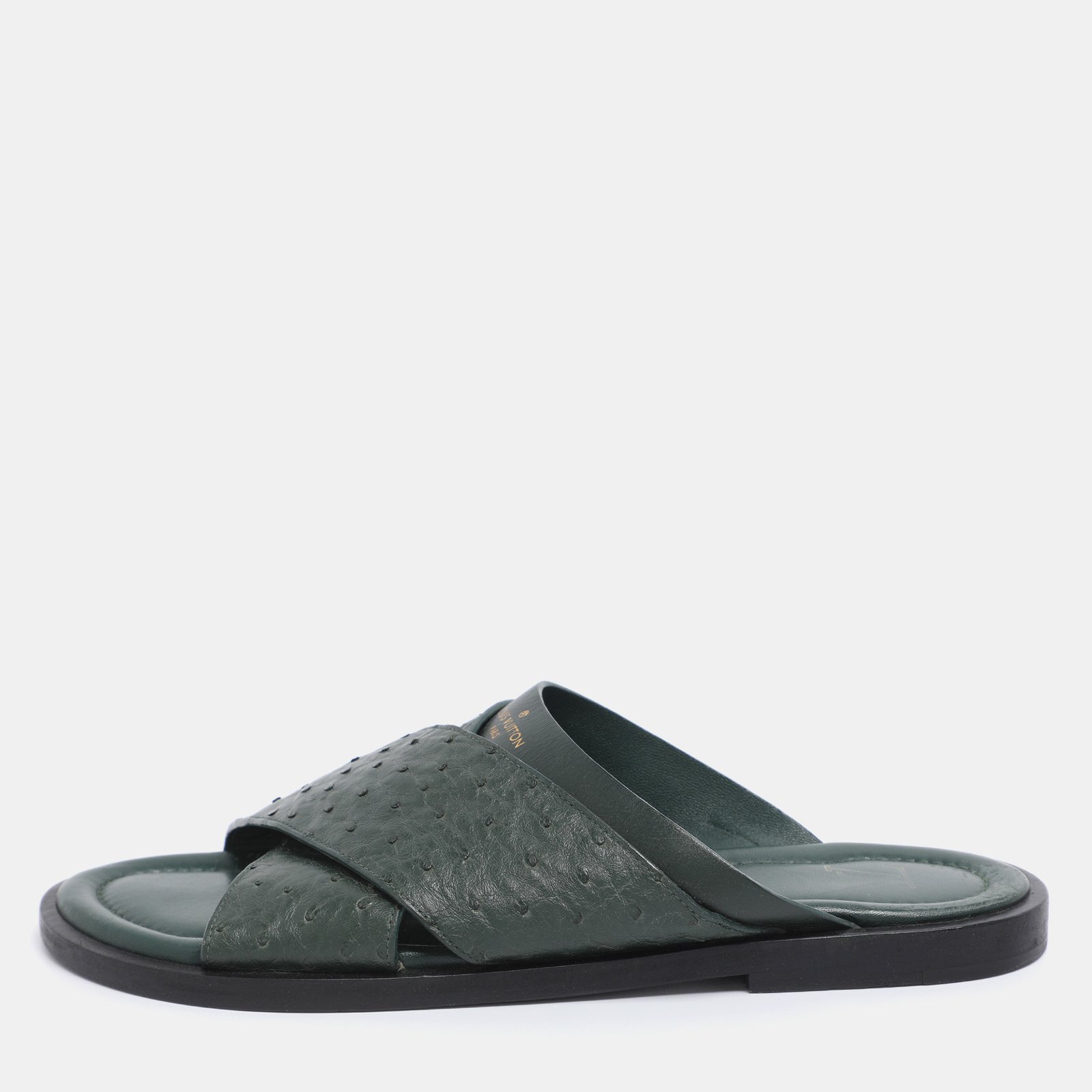 louis vuitton green ostrich leather slide sandals 41