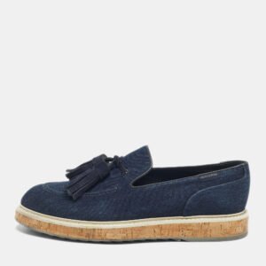 louis vuitton navy blue denim tassel slip on loafers size 41