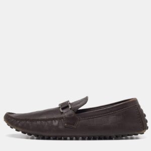 louis vuitton brown leather hockenheim slip on loafers size 43.5