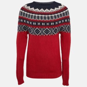 moncler red/blue intarsia wool knit mock neck sweater l
