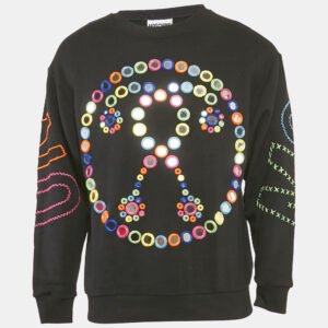 moschino couture black mirror embroidered cotton crew neck sweatshirt xs