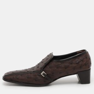 prada brown ostrich leather belted loafers size 40.5