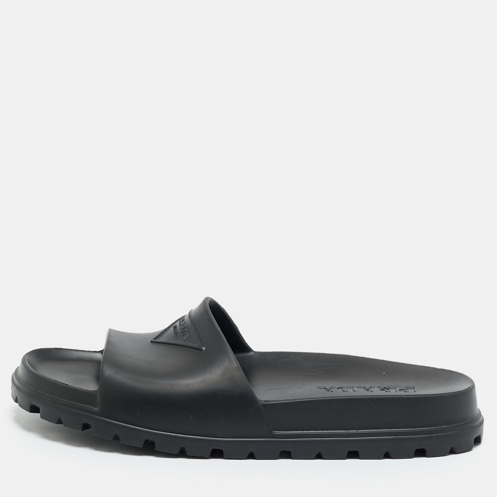 prada black rubber flat pool slide size 45