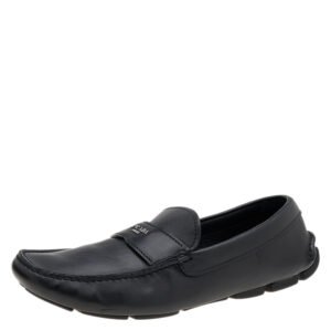 prada black leather slip on loafers size 42