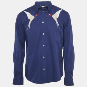 stella mccartney navy blue swallows embroidered cotton shirt m