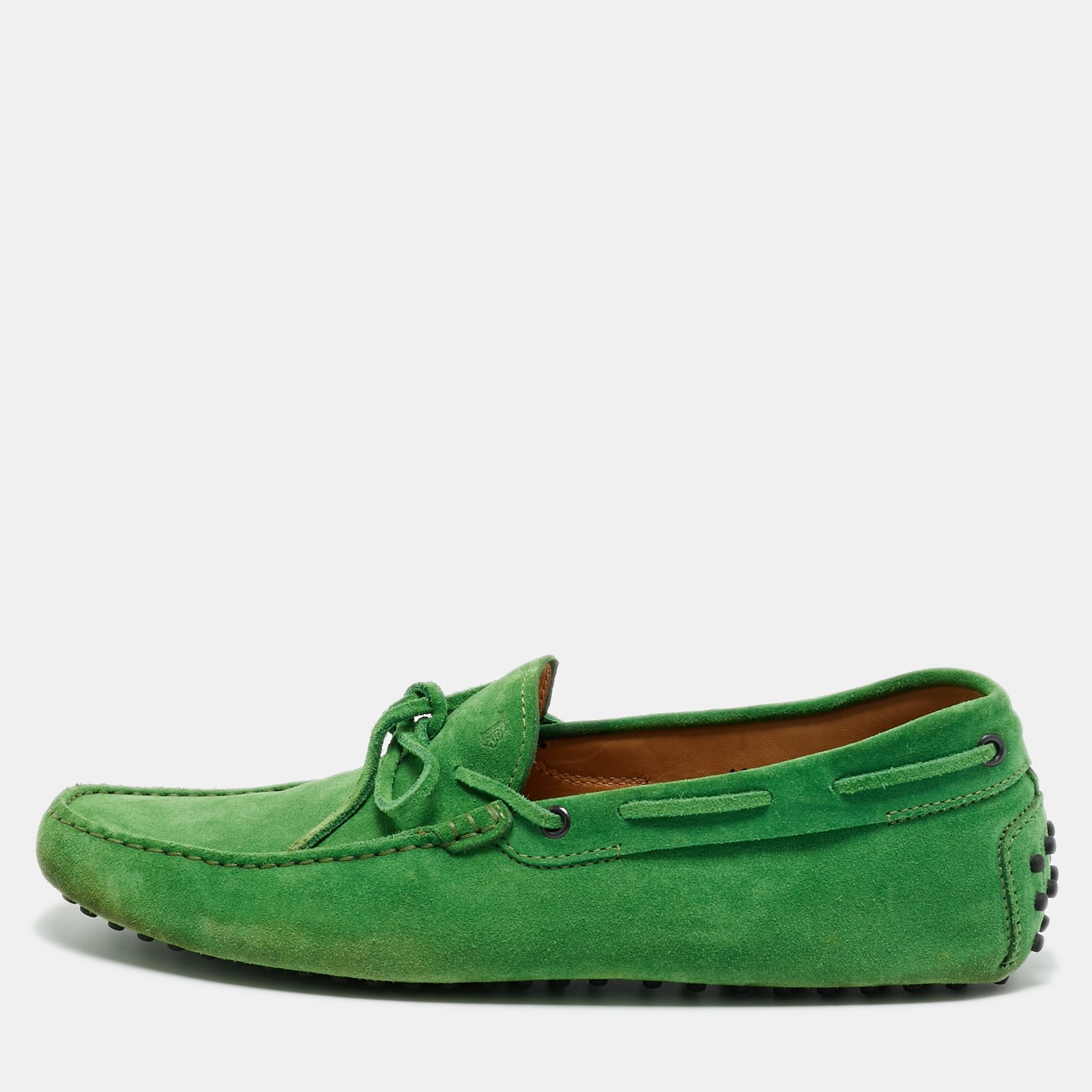 tod's green suede slip on  loafers size 44.5