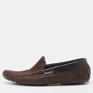 tod's dark brown textured leather gommino loafers size 42.5