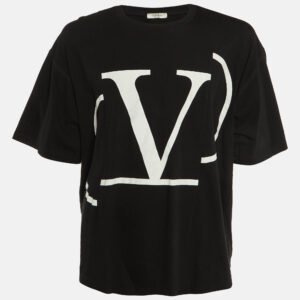 valentino black v logo print cotton crew neck t-shirt xl