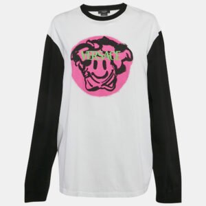 versace white graffiti print jersey long sleeve t-shirt xl