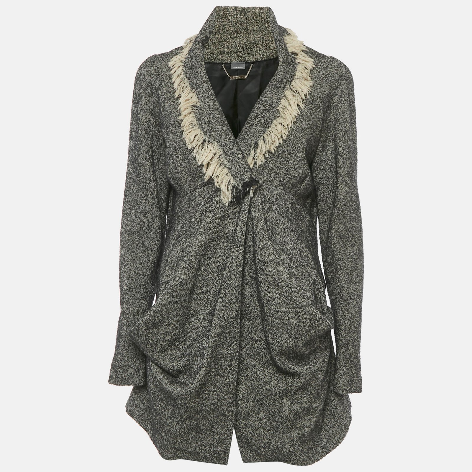 alexander mcqueen tweed draped raw-edge detail coat m