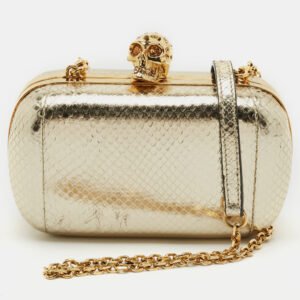 luxury-women-alexander-mcqueen-used-handbags-p1161400-003-2.jpg alexander mcqueen gold snakeskin embossed leather skull box clutch bag