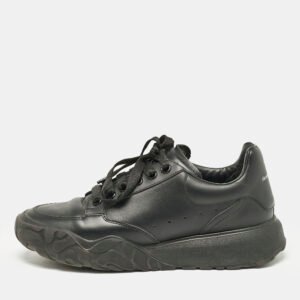 alexander mcqueen black leather oversized trainer sneakers size 39.5