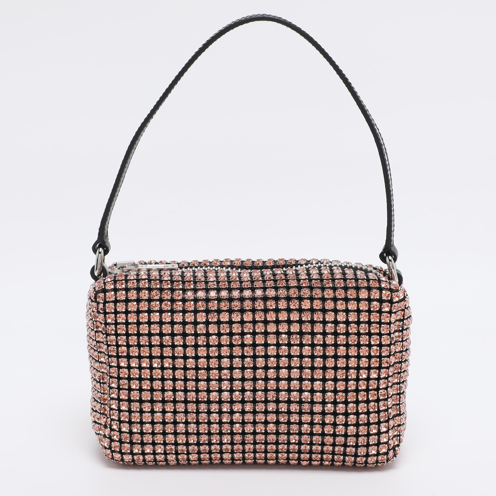 alexander wang orange crystal embellished mesh medium heiress pouch