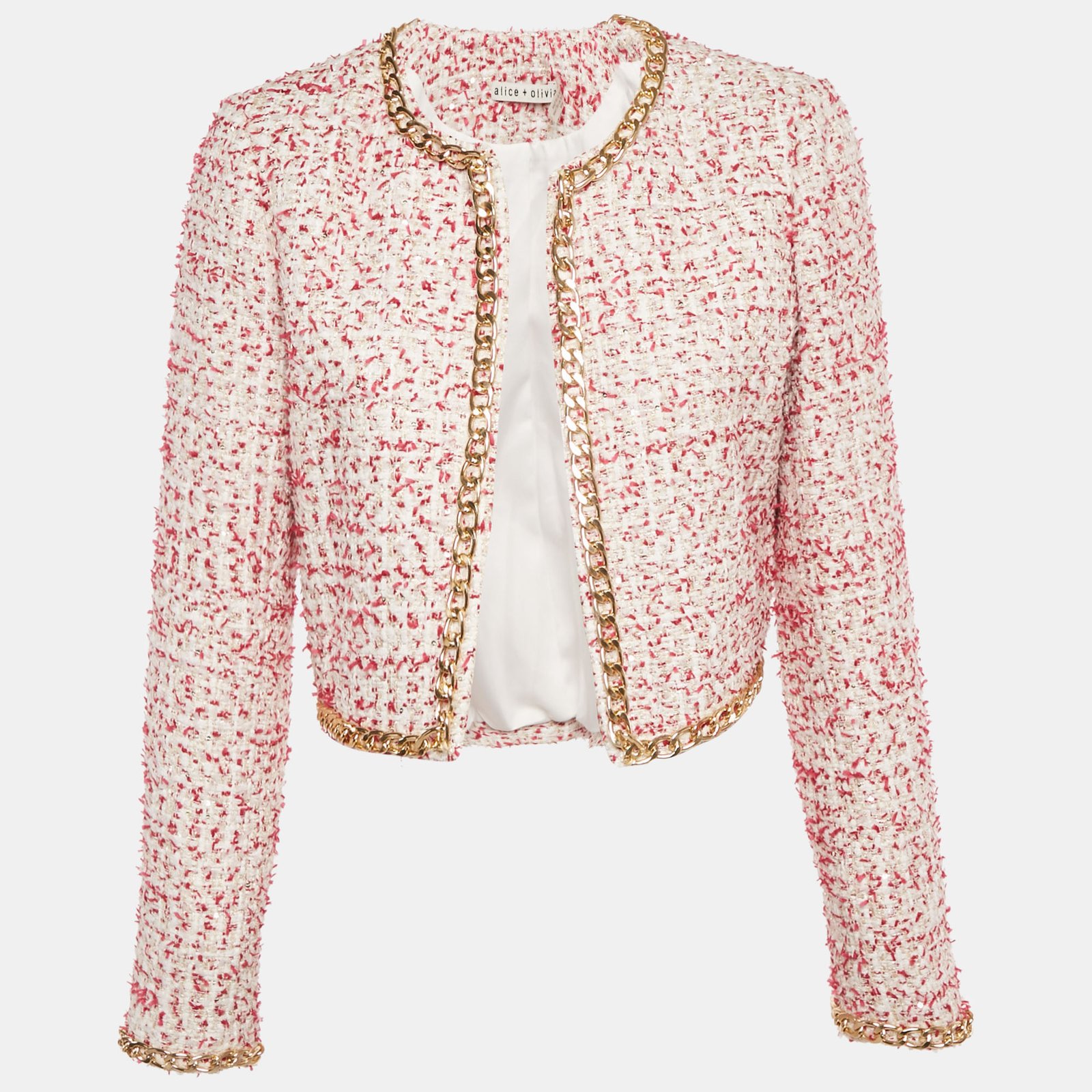 luxury-women-alice-olivia-used-clothes-p1210321-002.jpg alice + olivia sequin embellished tweed chain detail cropped jacket m