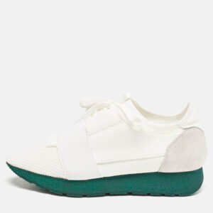 balenciaga white mesh and leather race runner sneakers size 39