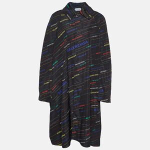 balenciaga black all over logo print technical oversized coat s