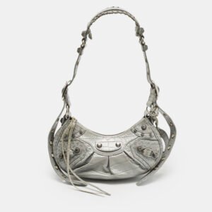 balenciaga grey croc embossed leather xs le cagole shoulder bag