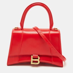 balenciaga red leather small hourglass top handle bag