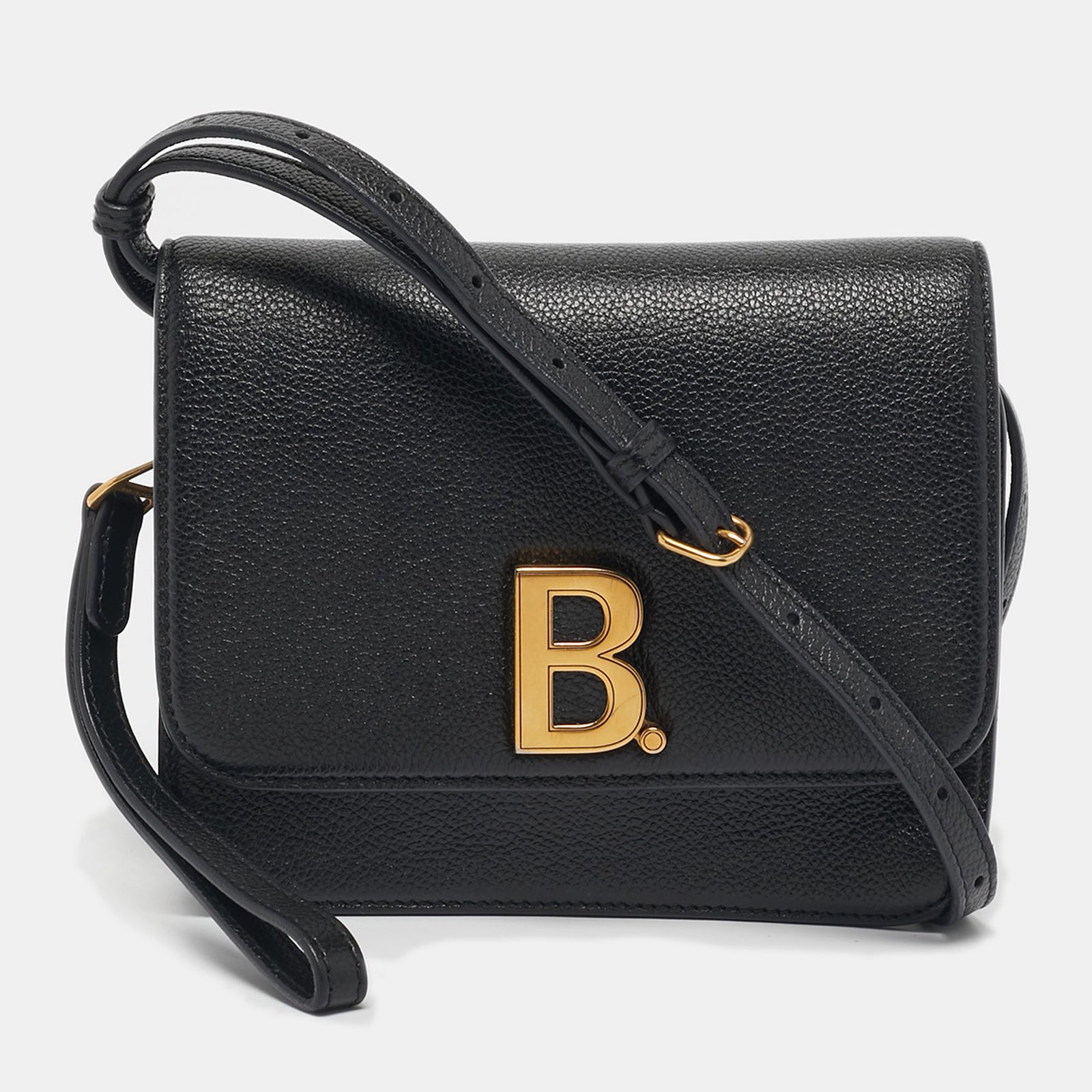 balenciaga black leather b logo crossbody bag