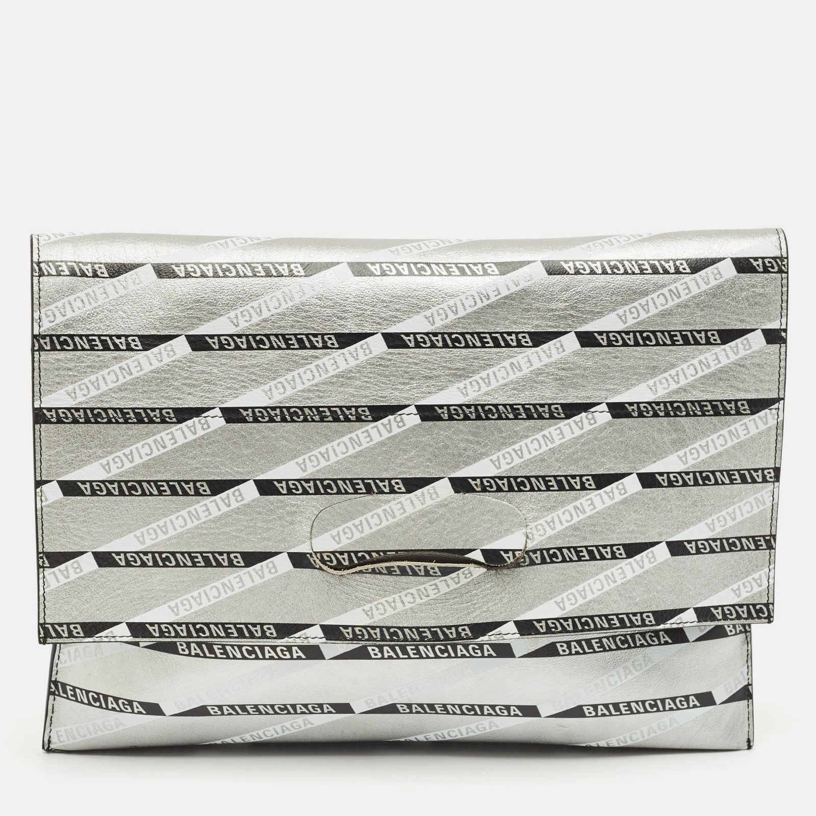 balenciaga silver monogram leather plastic bag tote