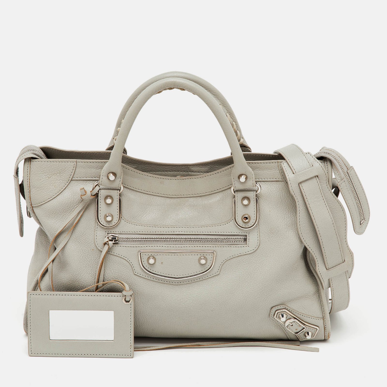 balenciaga light grey leather metallic edge classic city bag