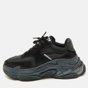 balenciaga black nylon and suede triple s sneakers size 38
