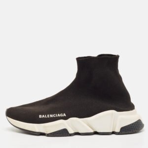 balenciaga black knit fabric speed trainer high top sneakers size 38
