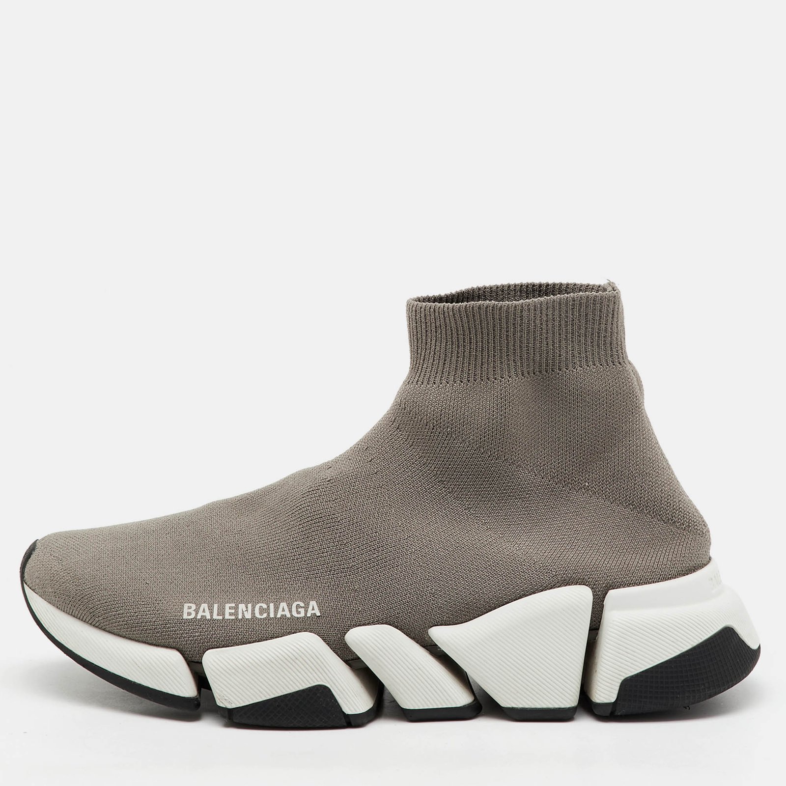 balenciaga grey knit fabric speed trainer high top sneakers size 37