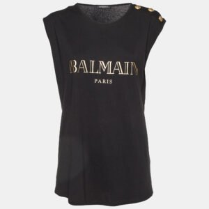 balmain black logo print jersey sleeveless t-shirt l