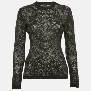 balmain black patterned mesh sheer pullover m