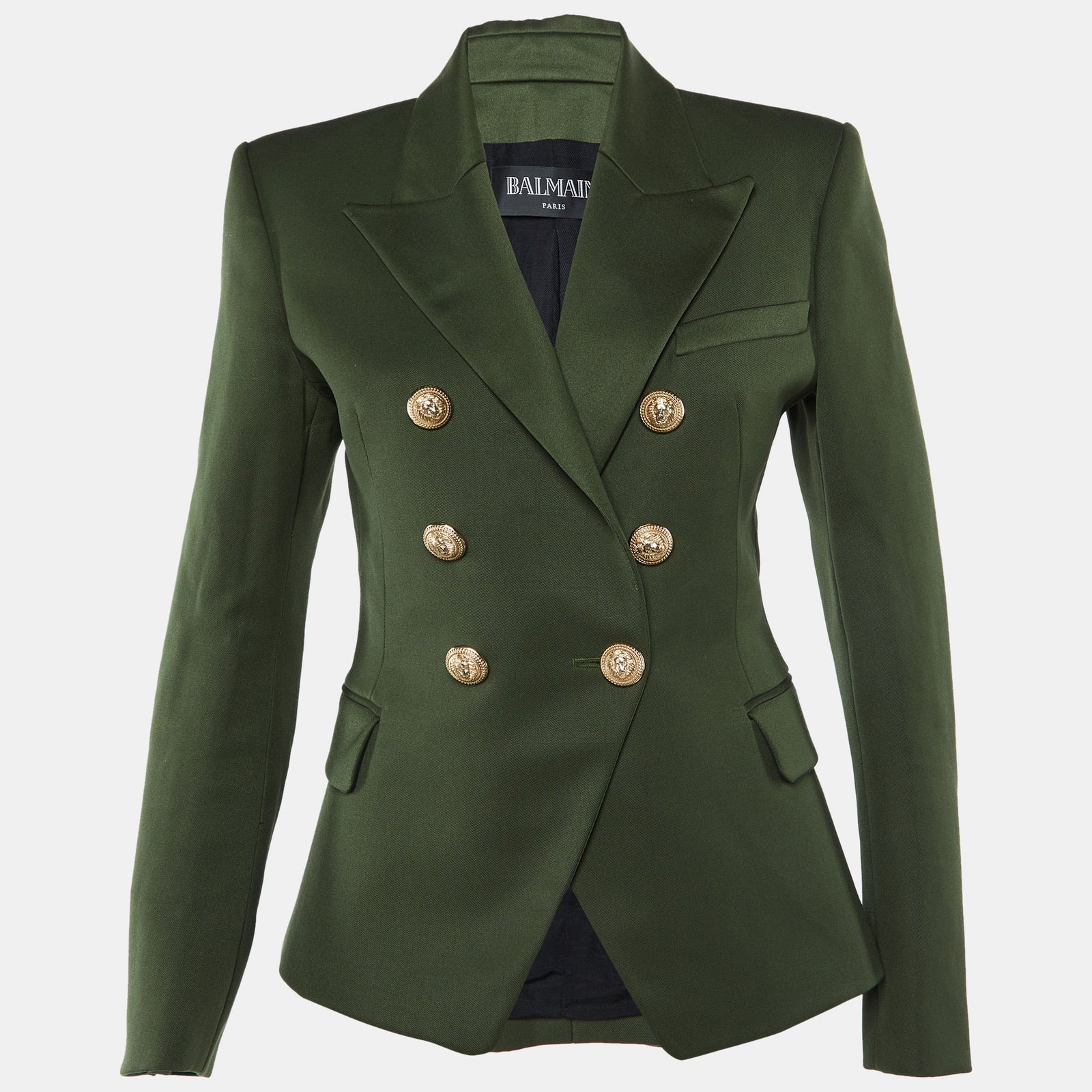 balmain dark green wool double breasted blazer m