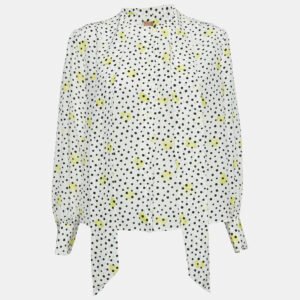 boss by hugo boss white polka dots silk baboah blouse m