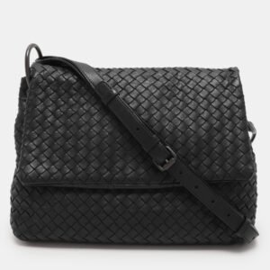 bottega veneta black intrecciato leather shoulder bag