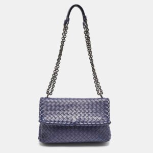 bottega veneta navy blue intrecciato leather small olimpia shoulder bag