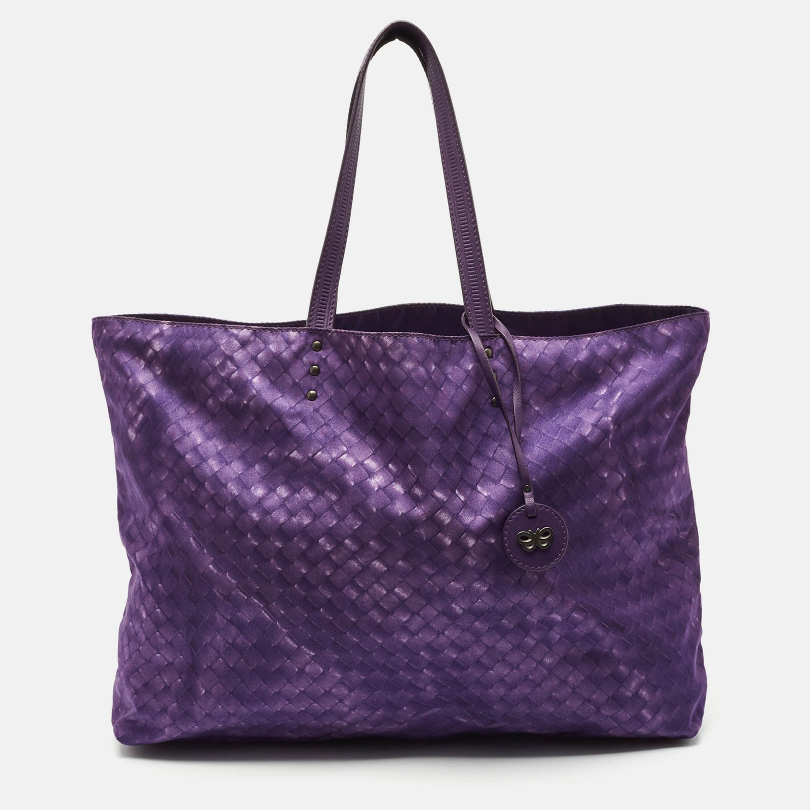 bottega veneta purple intrecciato printed nylon and leather tote