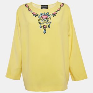 boutique moschino yellow printed crepe tunic m