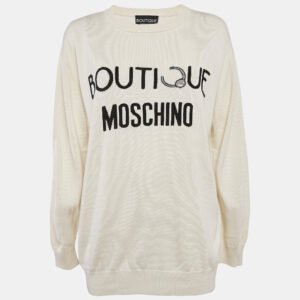 boutique moschino cream logo intarsia silk knit sweatshirt xl