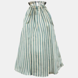 brunello cucinelli blue striped organza monili halter neck top xs