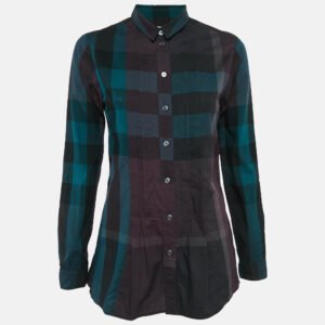 burberry brit multicolor nova check cotton pleated shirt s