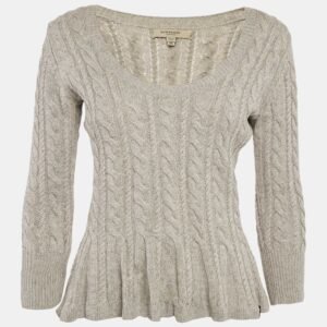burberry london grey cable knit round neck sweater xs