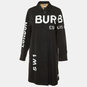 burberry black logo print cotton gabardine antonia car coat m