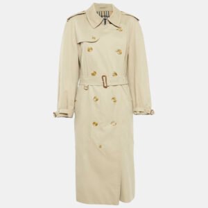 burberrys' vintage beige cotton double breasted belted trench coat xl